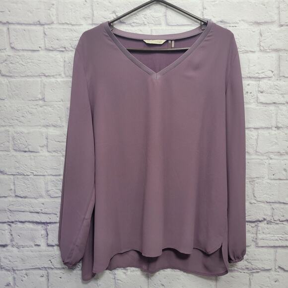 Soft Surroundings Mauve Purple Blouse Size PL Sheer w Liner V-Neck Career Casual - Picture 1 of 9